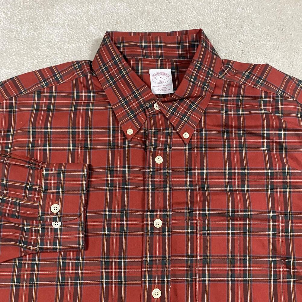 Brooks Brothers Shirt Mens XL Red Plaid Non Iron Button Down Classic Long Sleeve